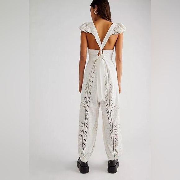 Free People Mikayla Jumpsuit In ivory Size Small One Piece Embroidered - Picture 2 of 7